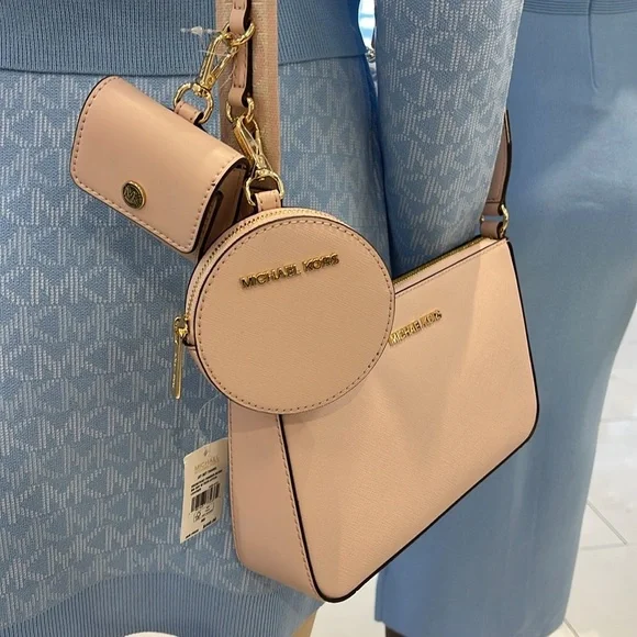 MICHAEL KORS Jet Set Saffiano Leather Crossbody Bag with Case for Apple AirPods - Picture 15 of 16